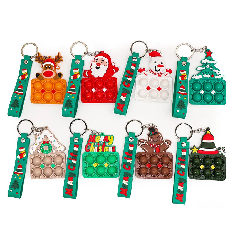 Mini Christmas Pop Push Bubble Keychains 8 Pieces